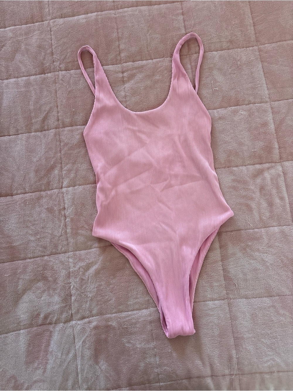 Kulani Kinis Light Pink Ribbed One-Piece Swimsuit